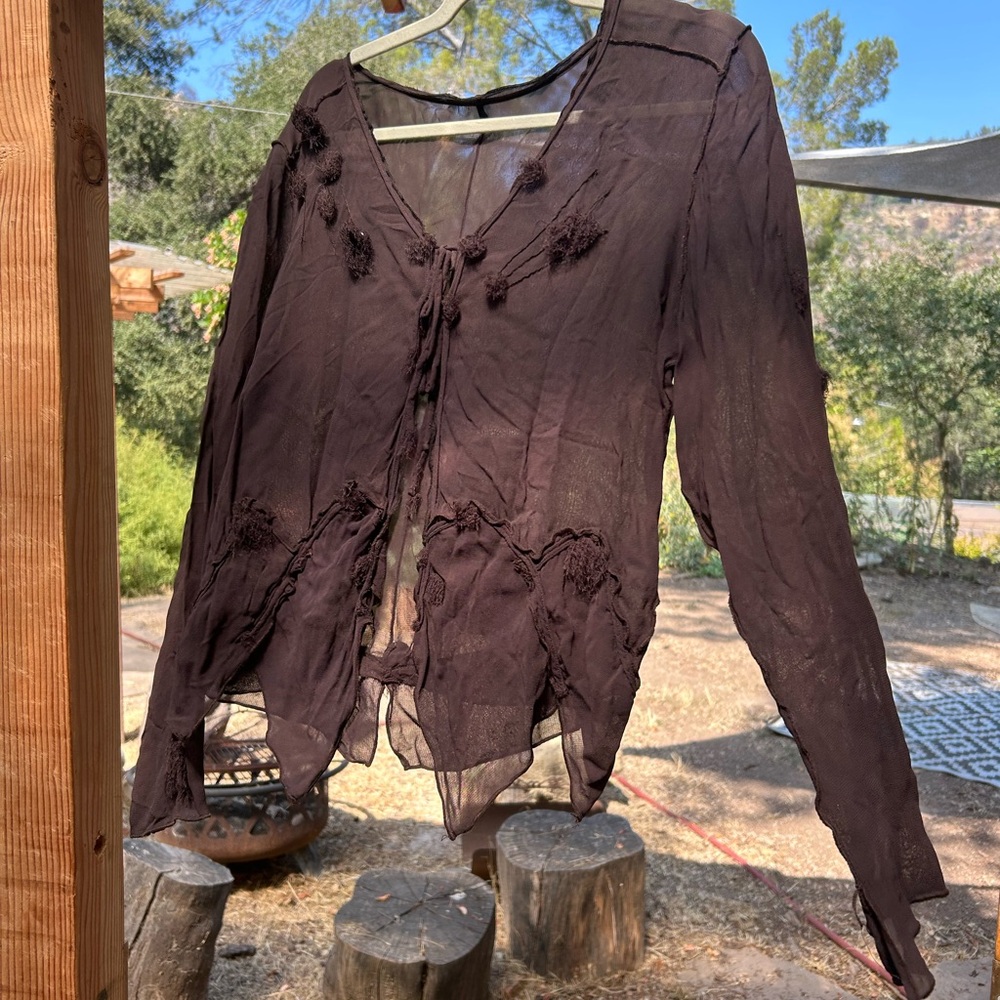 Elegant Sheer Brown Women's Top